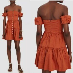 STAUD Elio Off The Shoulder Button Down Mini Dress Sz 6